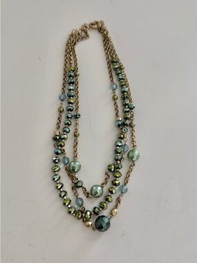 Lia Sophia Gold Multi-Strand Green Bead Necklace